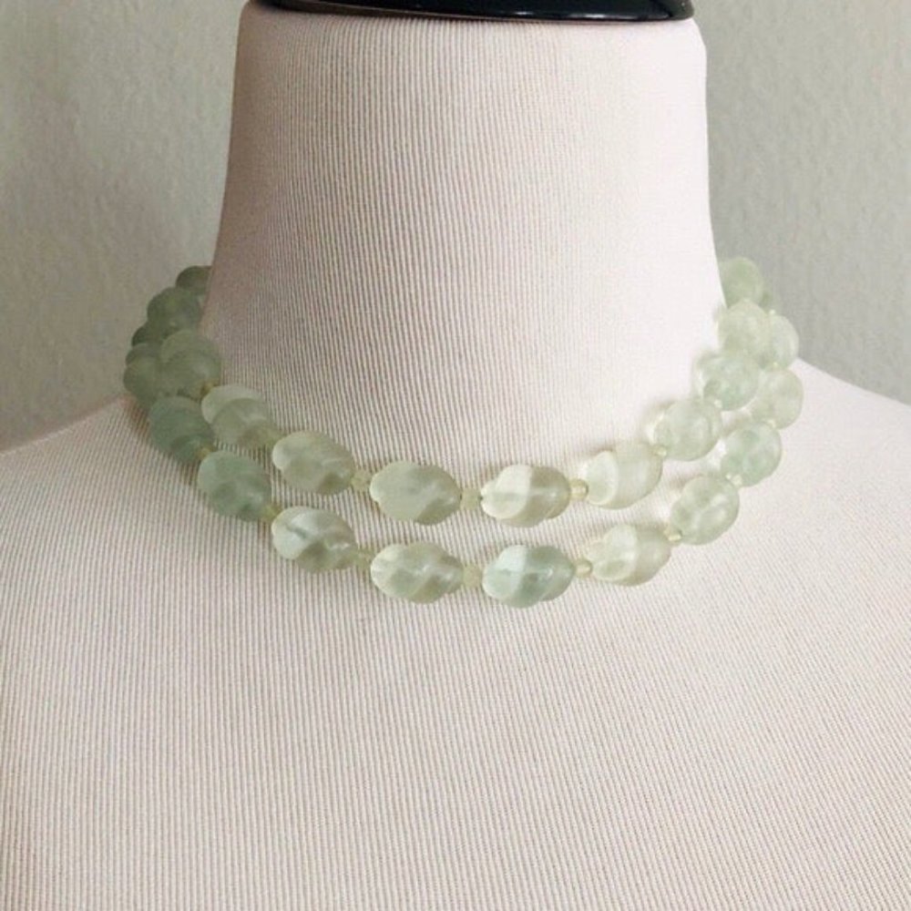 Antique double strand necklace green glass beaded necklace